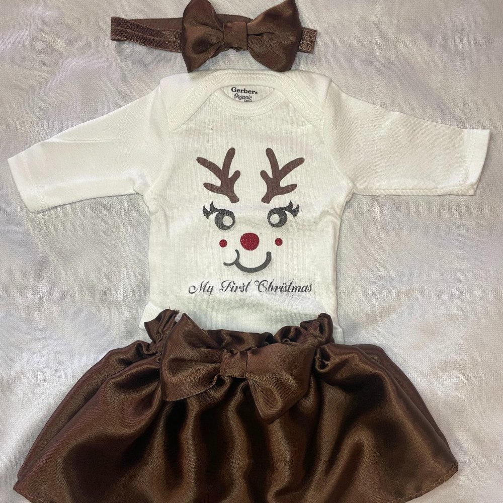 My First Christmas Satin Skirt & Custom Onesie, Sizes Preemie - 24 months